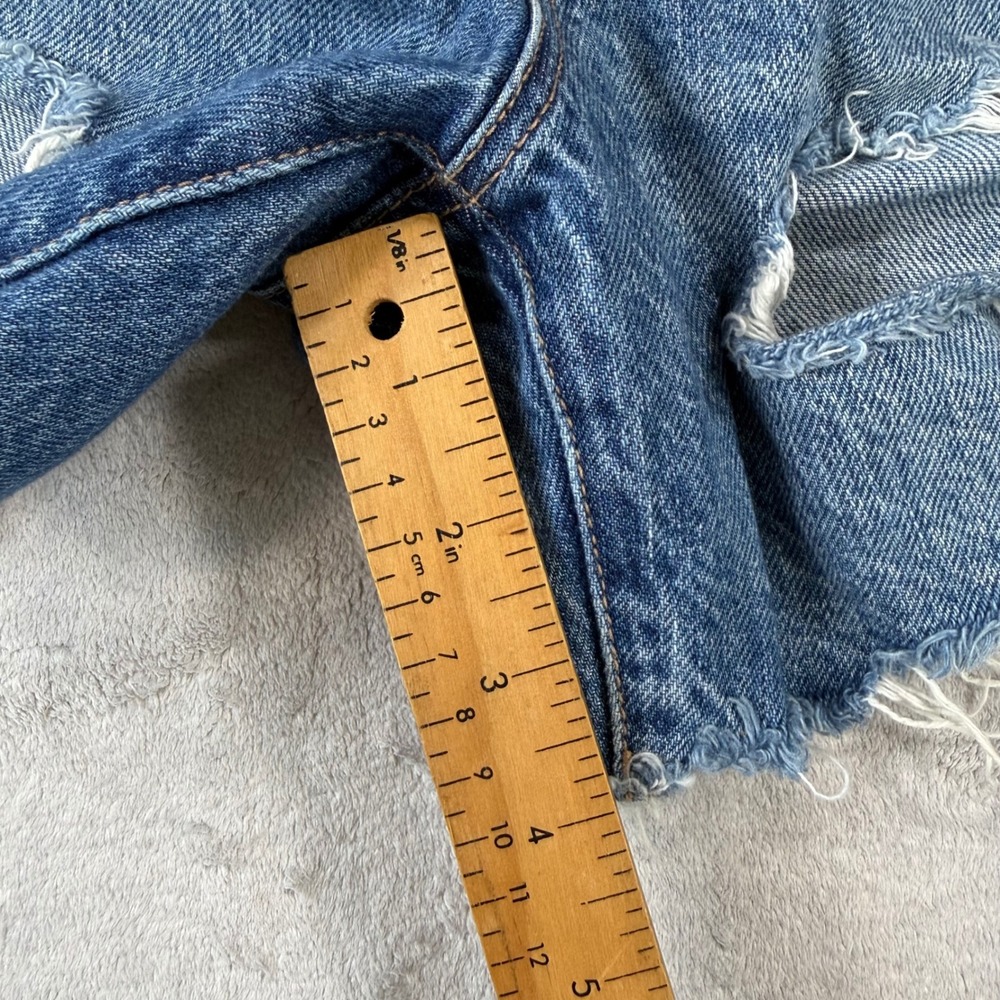 American Eagle Shorts Womens 6 Blue Baggy Distressed Rainbow Embroidered Denim - Picture 9 of 12